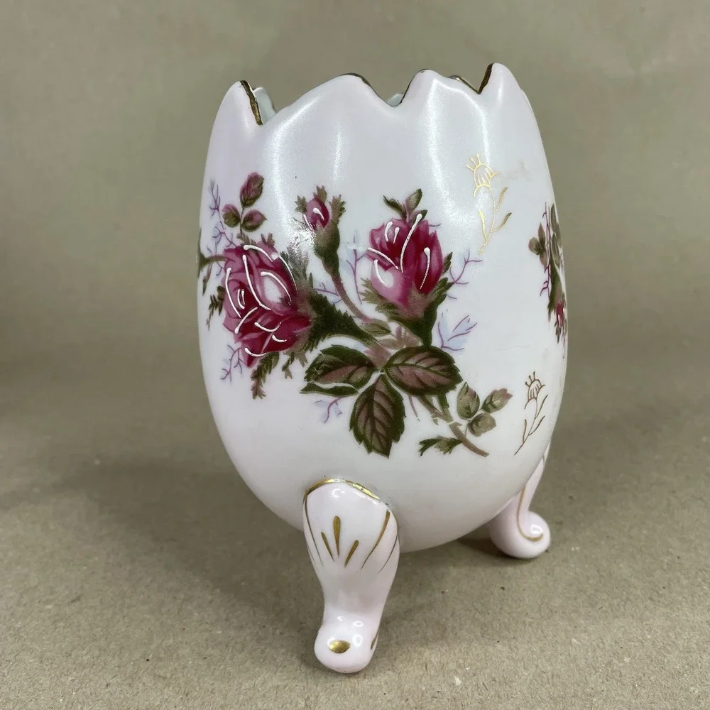 Vintage Porcelain Napcoware Pink Roses Gold Trim Cracked Egg‎ Boudoir Vase